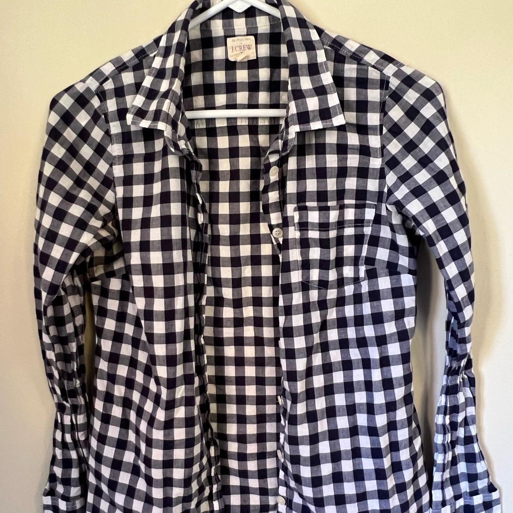 J Crew Perfect Shirt Navy and White Gingham